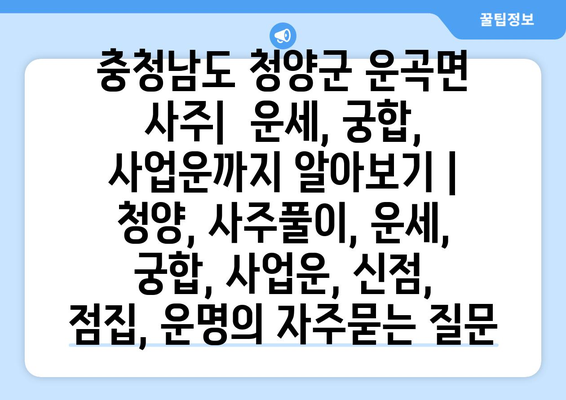 충청남도 청양군 운곡면 사주|  운세, 궁합, 사업운까지 알아보기 | 청양, 사주풀이, 운세, 궁합, 사업운, 신점, 점집, 운명